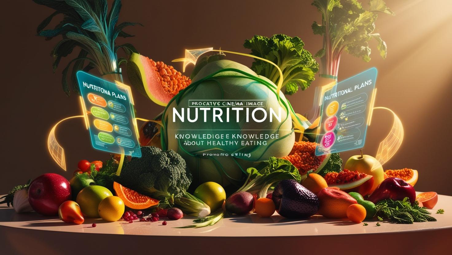 _Imagen promocional para _NUTRICIÓN_, destacando conocimientos sobre alimentación saludable. Elementos visuales con frutas, verduras y planes nutricionales.____________ (20)